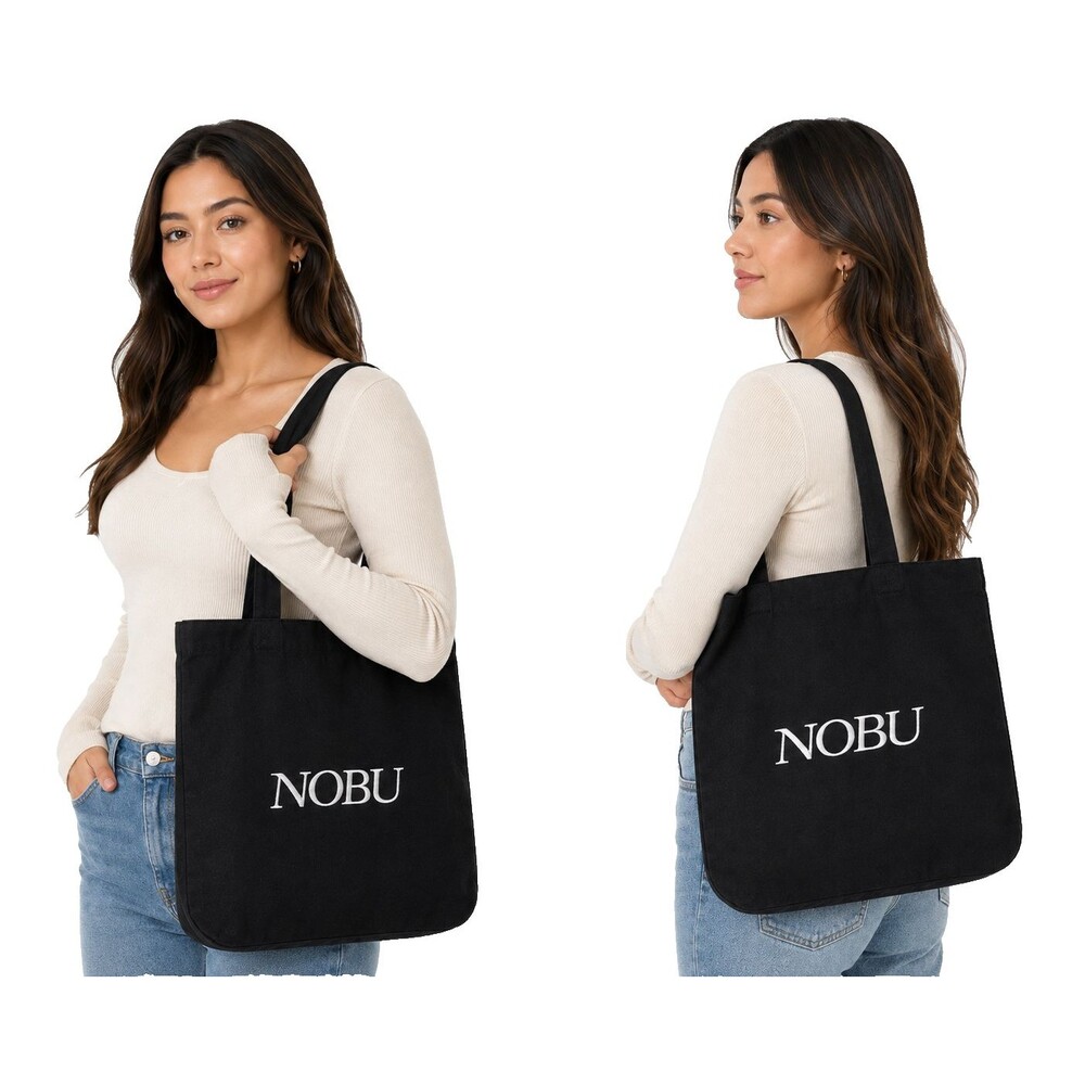 NOBU Restaurant Black Embroidered Canvas Tote Bag RTJ EnviroChic NWOT 15x15 New
